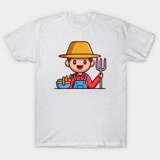 Farmer With Basket Vegetables And Ground Fork T-Shirt